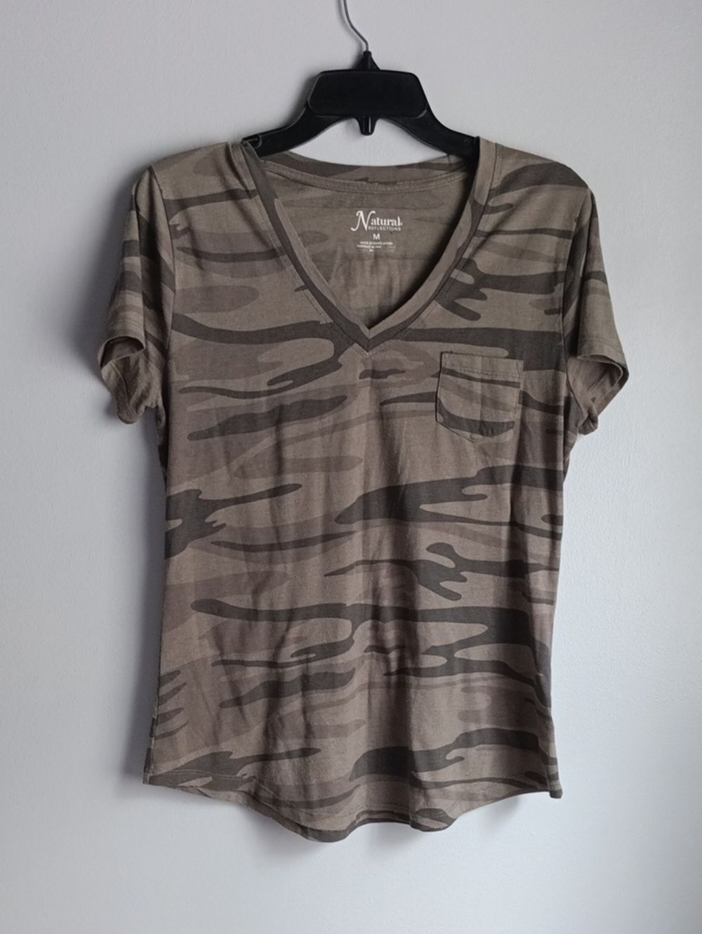 Natural Reflections Olive and Black Camo V-Neck Pocket Tee
